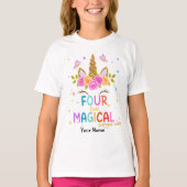 Sparkles Four Ever Magical Unicorn 4e verjaardag T-shirt (Voorkant)