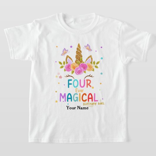Sparkles Four Ever Magical Unicorn 4e verjaardag T-shirt (Laagn)
