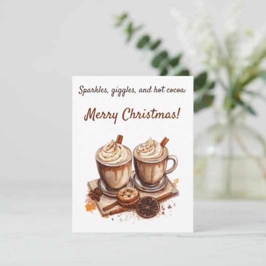 Sparkles, Giggles, and Hot Cocoa: Merry Christmas Kaart (Staand voorkant)