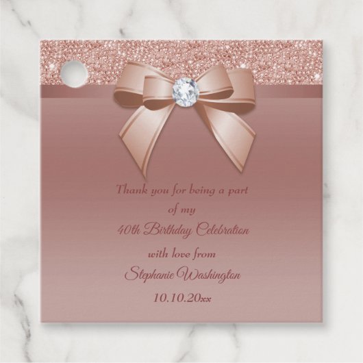 Sparkles & Glamor, Roos Gold Birthday Party Bedankjes Labels (Voorkant)