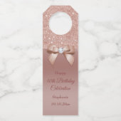 Sparkles & Glamor, Roos Gold Birthday Party Flessenhanger (Voorkant)