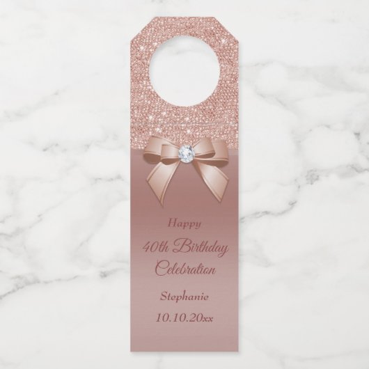 Sparkles & Glamor, Roos Gold Birthday Party Flessenhanger (Voorkant)