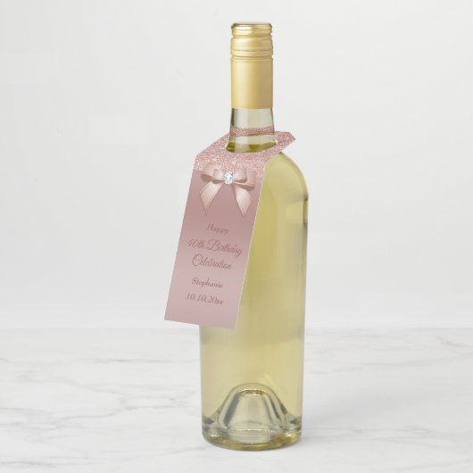 Sparkles & Glamor, Roos Gold Birthday Party Flessenhanger (Schuin)