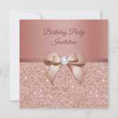 Sparkles & Glamor, Roos Gold Birthday Party Kaart (Voorkant)