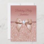 Sparkles & Glamor, Roos Gold Birthday Party Kaart (Voorkant)