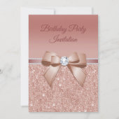 Sparkles & Glamor, Roos Gold Birthday Party Kaart (Voorkant)