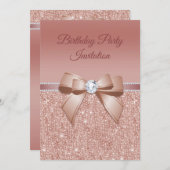 Sparkles & Glamor, Roos Gold Birthday Party Kaart (Voorkant / Achterkant)