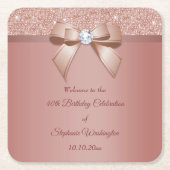 Sparkles & Glamor, Roos Gold Birthday Party Kartonnen Onderzetters (Voorkant)