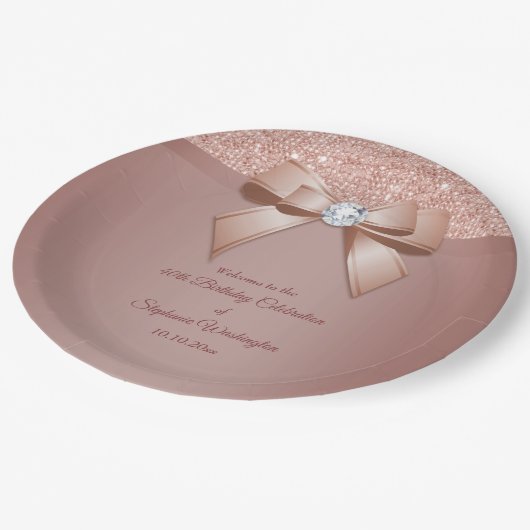 Sparkles & Glamor, Roos Gold Birthday Party Papieren Bordje (Gekanteld)