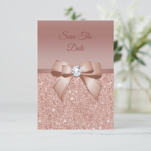 Sparkles & Glamor, Roos Gold Birthday Party Save The Date (Staand voorkant)