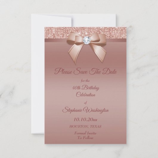 Sparkles & Glamor, Roos Gold Birthday Party Save The Date (Achterkant)