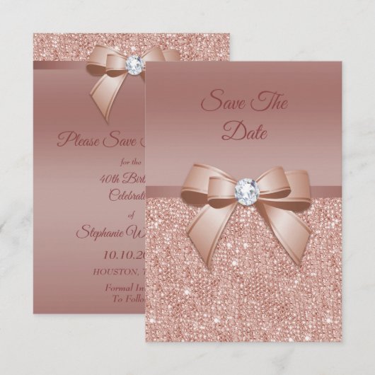 Sparkles & Glamor, Roos Gold Birthday Party Save The Date (Voorkant / Achterkant)
