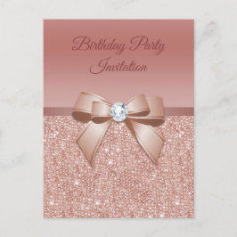Sparkles & Glamor, Roos Gold Birthday Party Uitnodiging Briefkaart