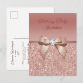 Sparkles & Glamor, Roos Gold Birthday Party Uitnodiging Briefkaart (Voorkant / Achterkant)