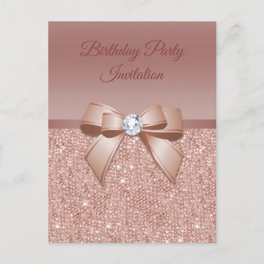 Sparkles & Glamor, Roos Gold Birthday Party Uitnodiging Briefkaart (Voorkant)