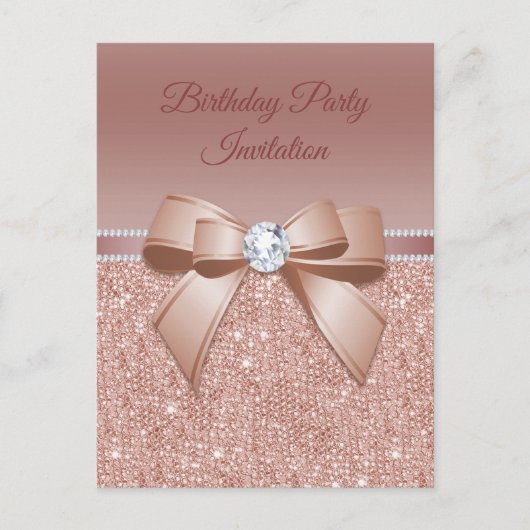 Sparkles & Glamor, Roos Gold Birthday Party Uitnodiging Briefkaart (Voorkant)