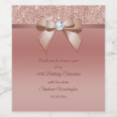 Sparkles & Glamor, Roos Gold Birthday Party Wijn Etiket (Enkel label)