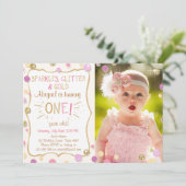 Sparkles Glitter and Gold Birthday Invitation Girl Kaart (Staand voorkant)