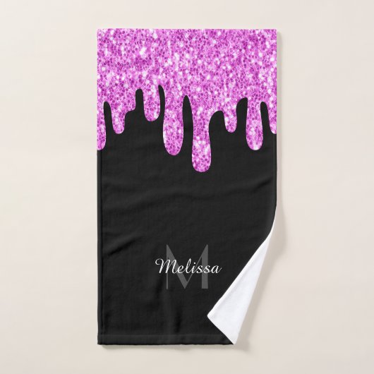 Sparkles Glitter roze zwart monogram Bad Handdoek (Handdoek)