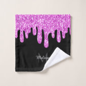 Sparkles Glitter roze zwart monogram Bad Handdoek (Wasdoekje)