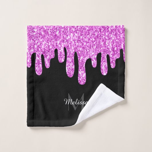 Sparkles Glitter roze zwart monogram Bad Handdoek (Wasdoekje)