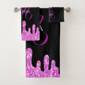 Sparkles Glitter roze zwart monogram Bad Handdoek (Insitu)