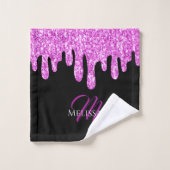 Sparkles Glitter roze zwart monogram Bad Handdoek (Wasdoekje)