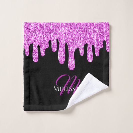 Sparkles Glitter roze zwart monogram Bad Handdoek (Wasdoekje)
