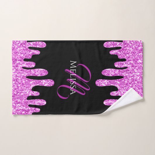 Sparkles Glitter roze zwart monogram Bad Handdoek (Handdoek)