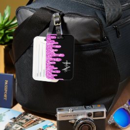 Sparkles Glitter roze zwart monogram Bagagelabel