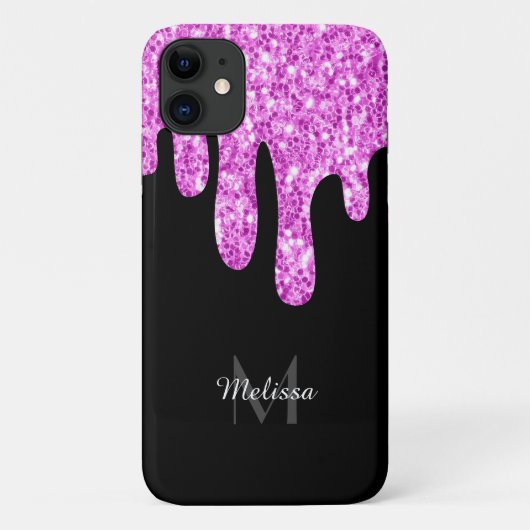 Sparkles Glitter roze zwart monogram Case-Mate iPhone Case (Achterkant)