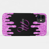 Sparkles Glitter roze zwart monogram Case-Mate iPhone Case (Achterkant (horizontaal))