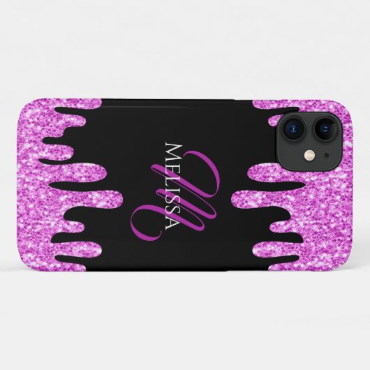 Sparkles Glitter roze zwart monogram Case-Mate iPhone Case (Achterkant (horizontaal))