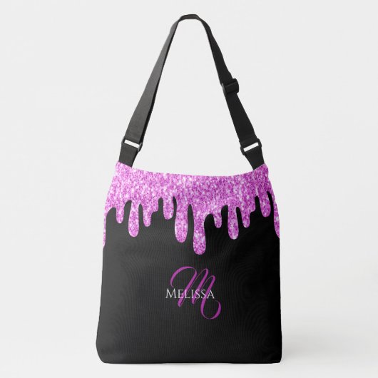 Sparkles Glitter roze zwart monogram Crossbody Tas (Voorkant)