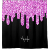 Sparkles Glitter roze zwart monogram Douchegordijn (Voorkant)