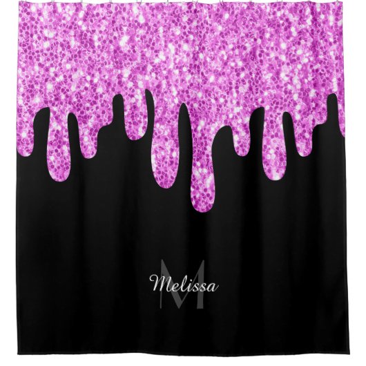 Sparkles Glitter roze zwart monogram Douchegordijn (Voorkant)