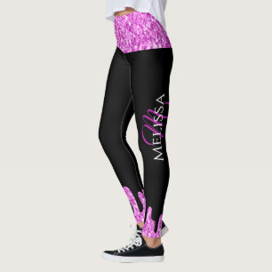 Sparkles Glitter roze zwart monogram Leggings