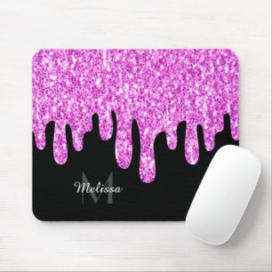 Sparkles Glitter roze zwart monogram Muismat