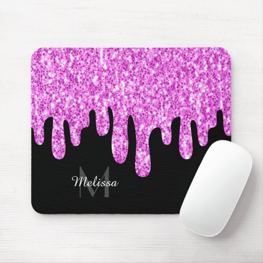 Sparkles Glitter roze zwart monogram Muismat (Met muis)
