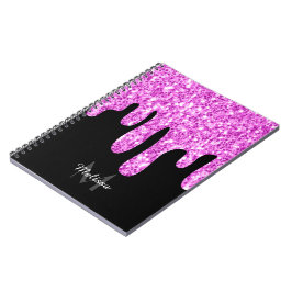 Sparkles Glitter roze zwart monogram Notitieboek