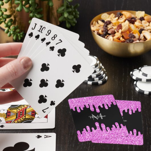 Sparkles Glitter roze zwart monogram Pokerkaarten (Insitu)