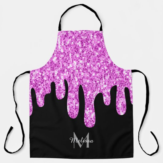 Sparkles Glitter roze zwart monogram Schort (Voorkant)