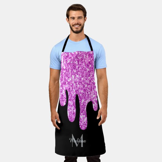 Sparkles Glitter roze zwart monogram Schort (Gedragen)