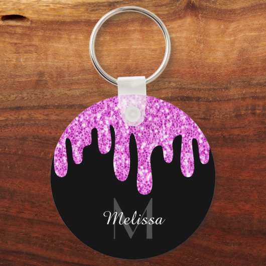 Sparkles Glitter roze zwart monogram Sleutelhanger (Achterkant)