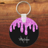 Sparkles Glitter roze zwart monogram Sleutelhanger (Voorkant)