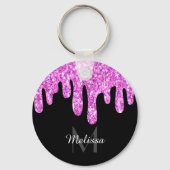 Sparkles Glitter roze zwart monogram Sleutelhanger (Achterkant)