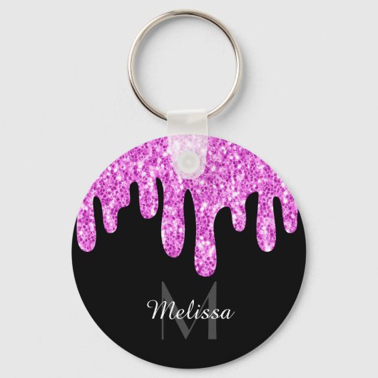 Sparkles Glitter roze zwart monogram Sleutelhanger (Achterkant)