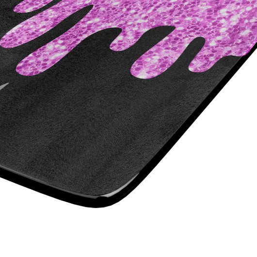 Sparkles Glitter roze zwart monogram Snijplank (Hoek)