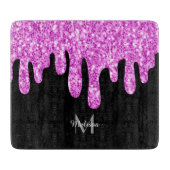 Sparkles Glitter roze zwart monogram Snijplank (Voorkant)