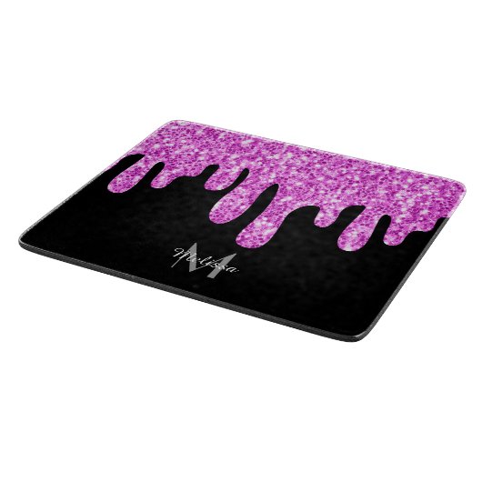 Sparkles Glitter roze zwart monogram Snijplank (Hoek)